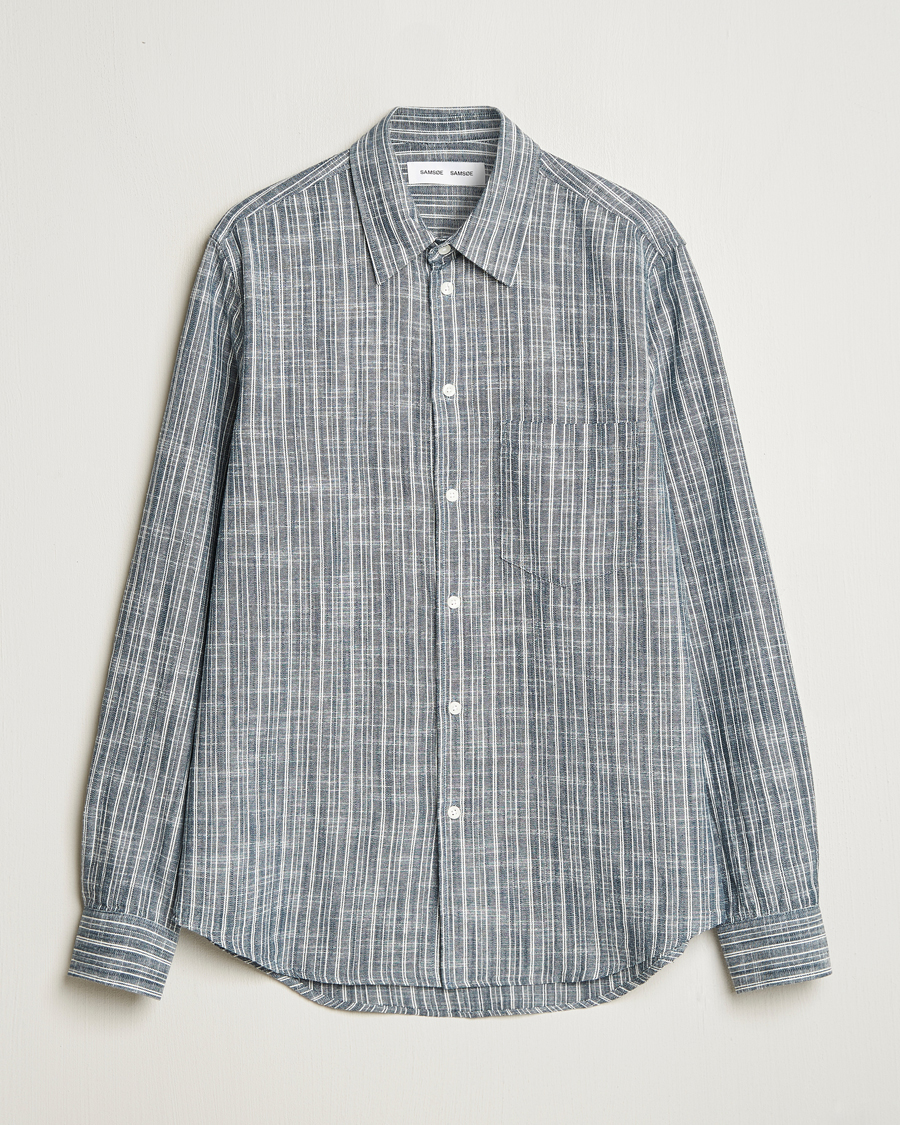 Homme | Chemises | Samsøe Samsøe | Liam Cotton/Linen Striped Shirt Orion Blue