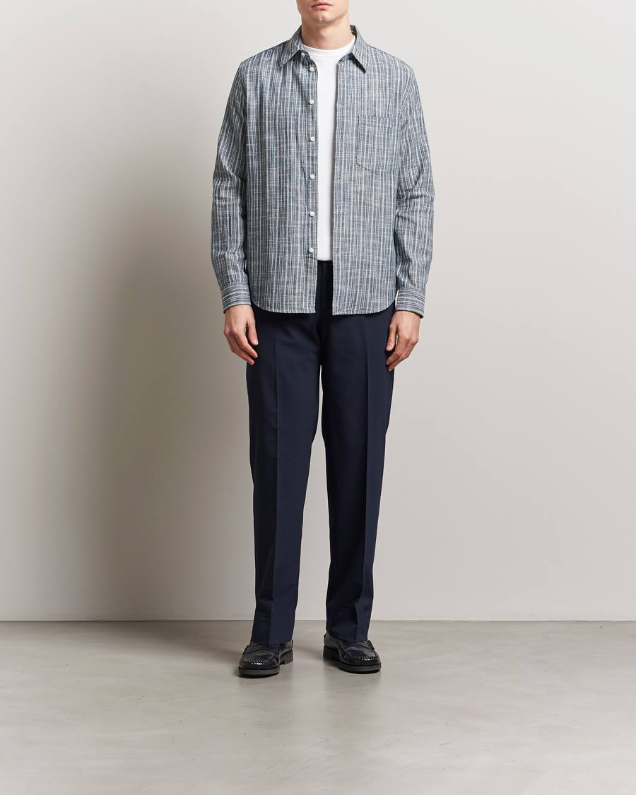 Homme | Chemises | Samsøe Samsøe | Liam Cotton/Linen Striped Shirt Orion Blue