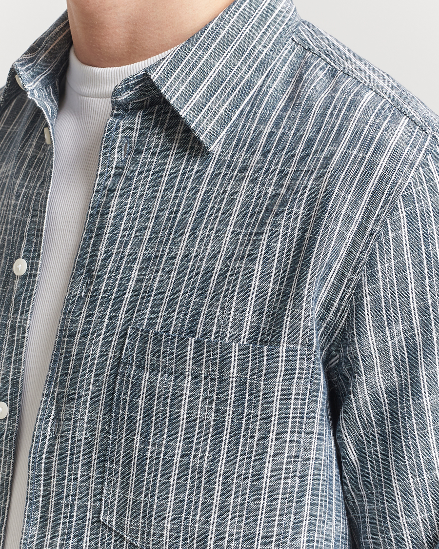 Homme | Chemises | Samsøe Samsøe | Liam Cotton/Linen Striped Shirt Orion Blue