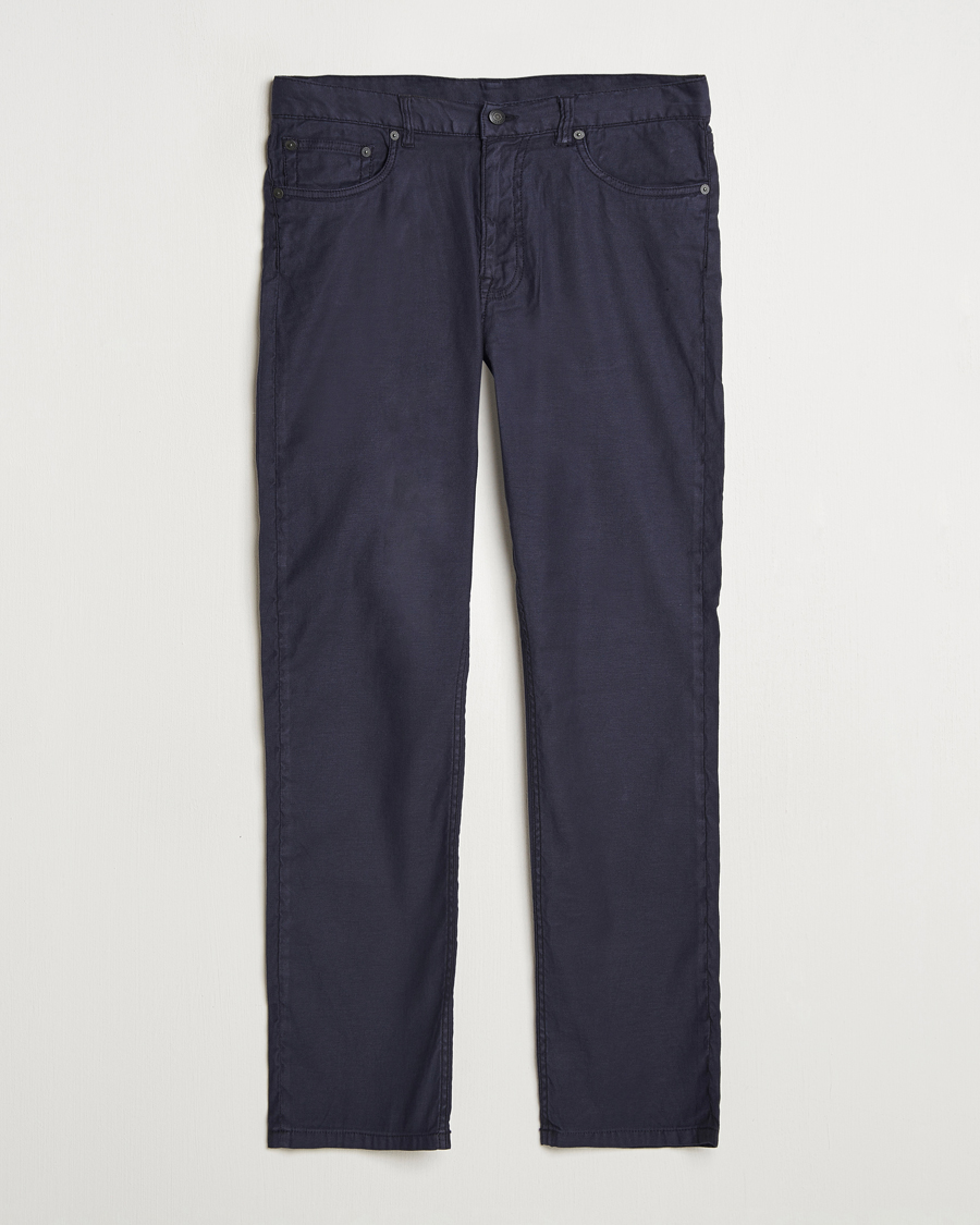 Homme | Pantalons | GANT | Regular Cotton/Linen 5-Pocket Pants Evening Blue