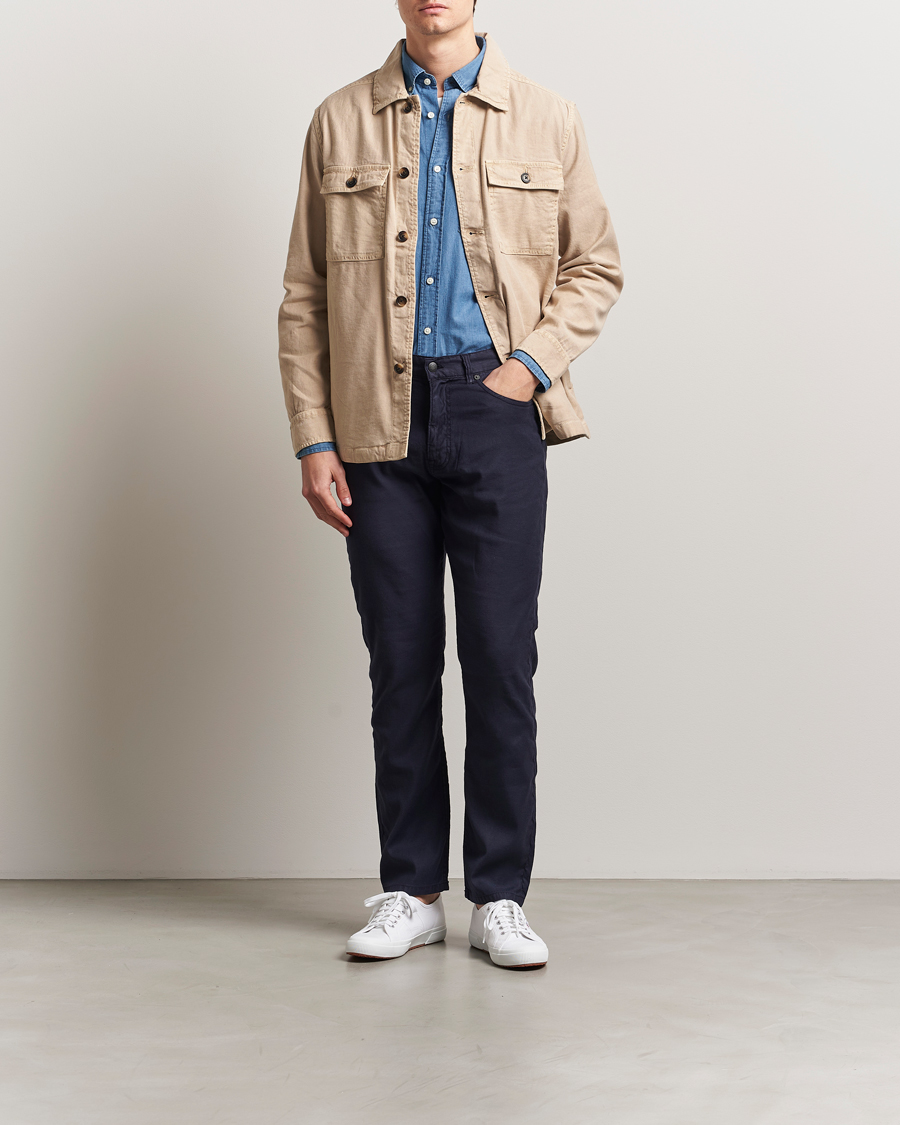 Homme | Pantalons | GANT | Regular Cotton/Linen 5-Pocket Pants Evening Blue