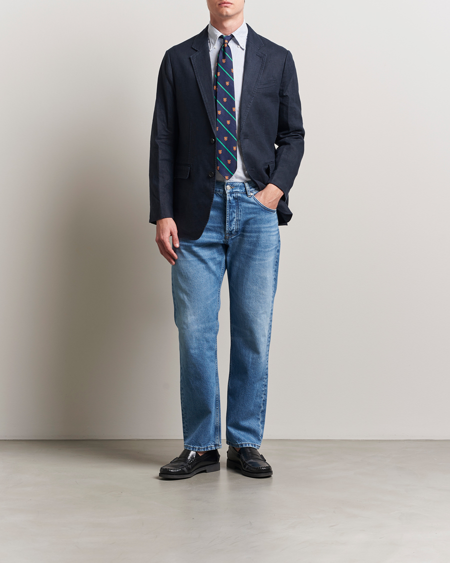 Homme | Blazers | GANT | Slim Fit Garment Dyed Linen Blazer Evening Blue