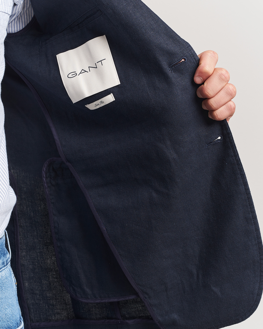 Homme | Blazers | GANT | Slim Fit Garment Dyed Linen Blazer Evening Blue