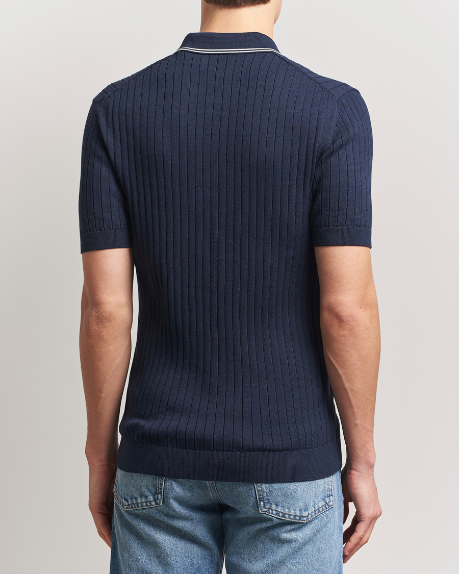Homme | Polos | GANT | Ribbed Cotton Knitted Polo Evening Blue