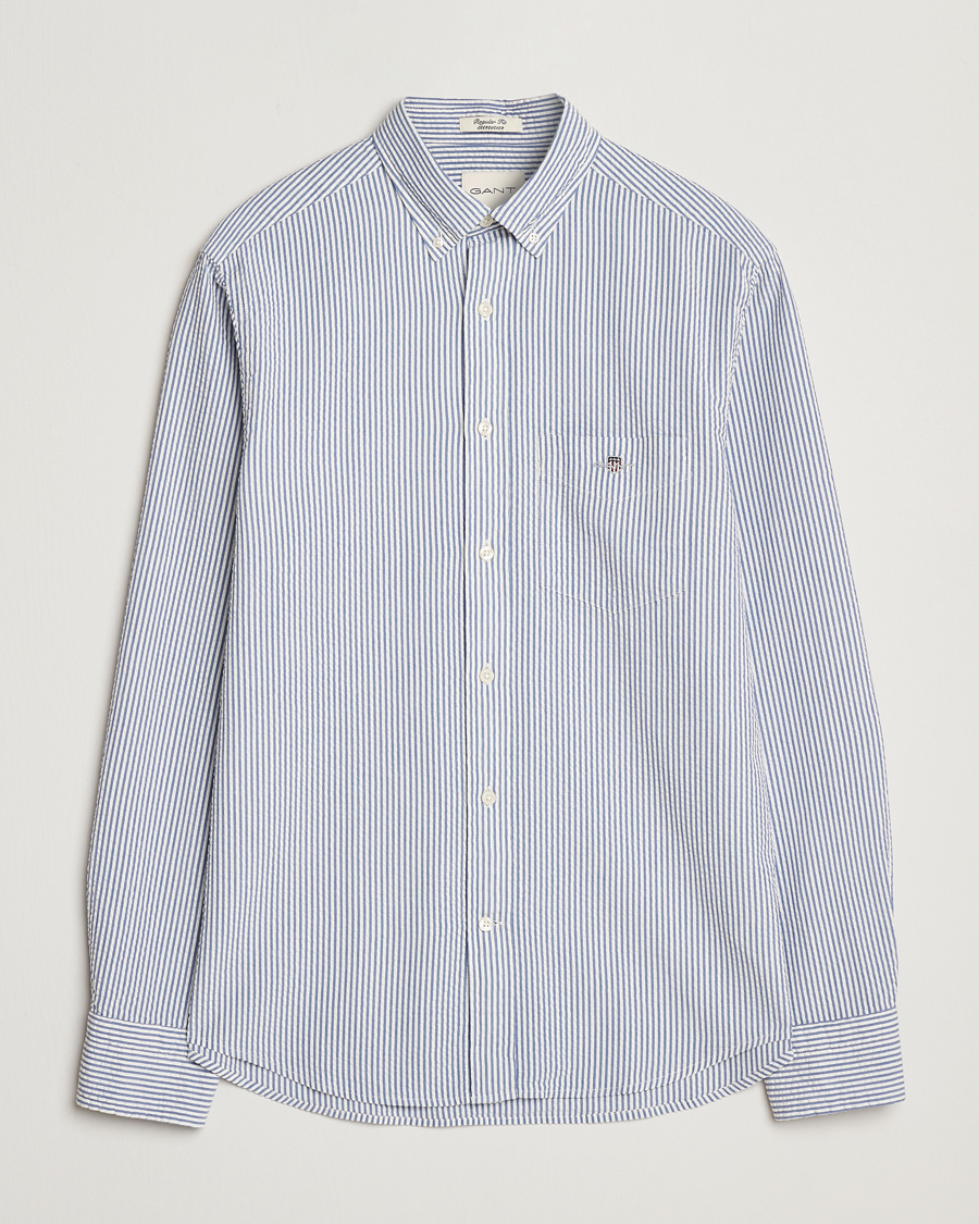 Homme | Chemises | GANT | Regular Fit Striped Seersucker Shirt Rich Blue