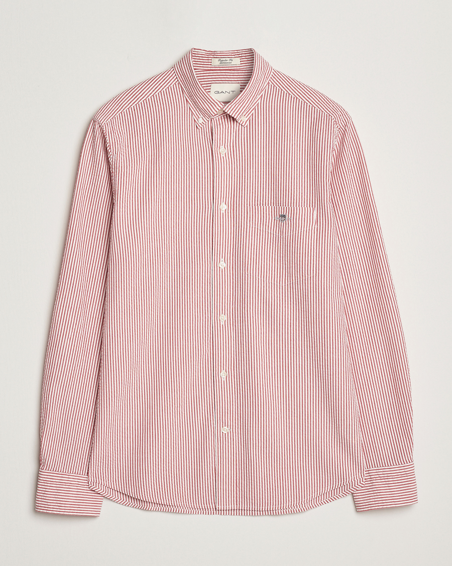 Homme | Chemises | GANT | Regular Fit Striped Seersucker Shirt Ruby Red