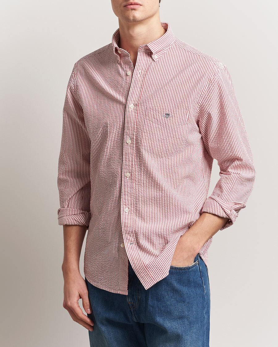 Homme | Chemises | GANT | Regular Fit Striped Seersucker Shirt Ruby Red