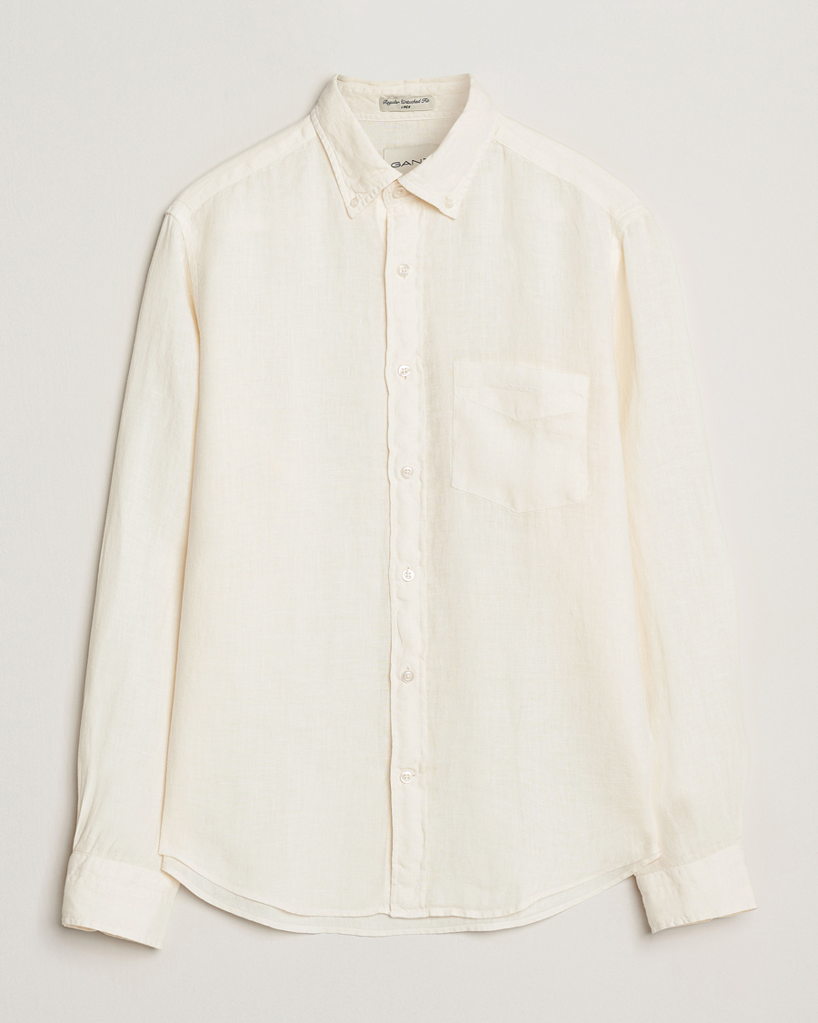 Homme | Chemises | GANT | Regular Fit Garment Dyed Linen Shirt Cream