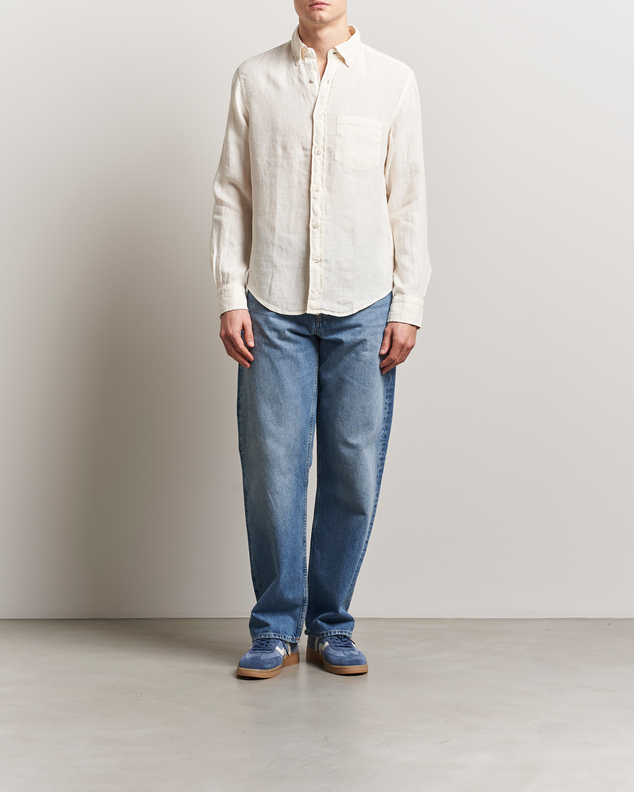 Homme | Chemises | GANT | Regular Fit Garment Dyed Linen Shirt Cream