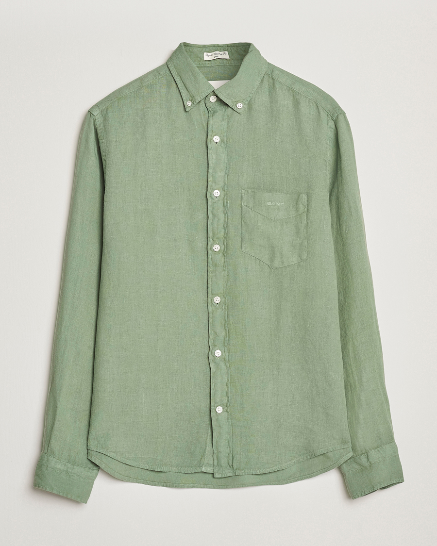 Homme | Chemises | GANT | Regular Fit Garment Dyed Linen Shirt Kalamata Green