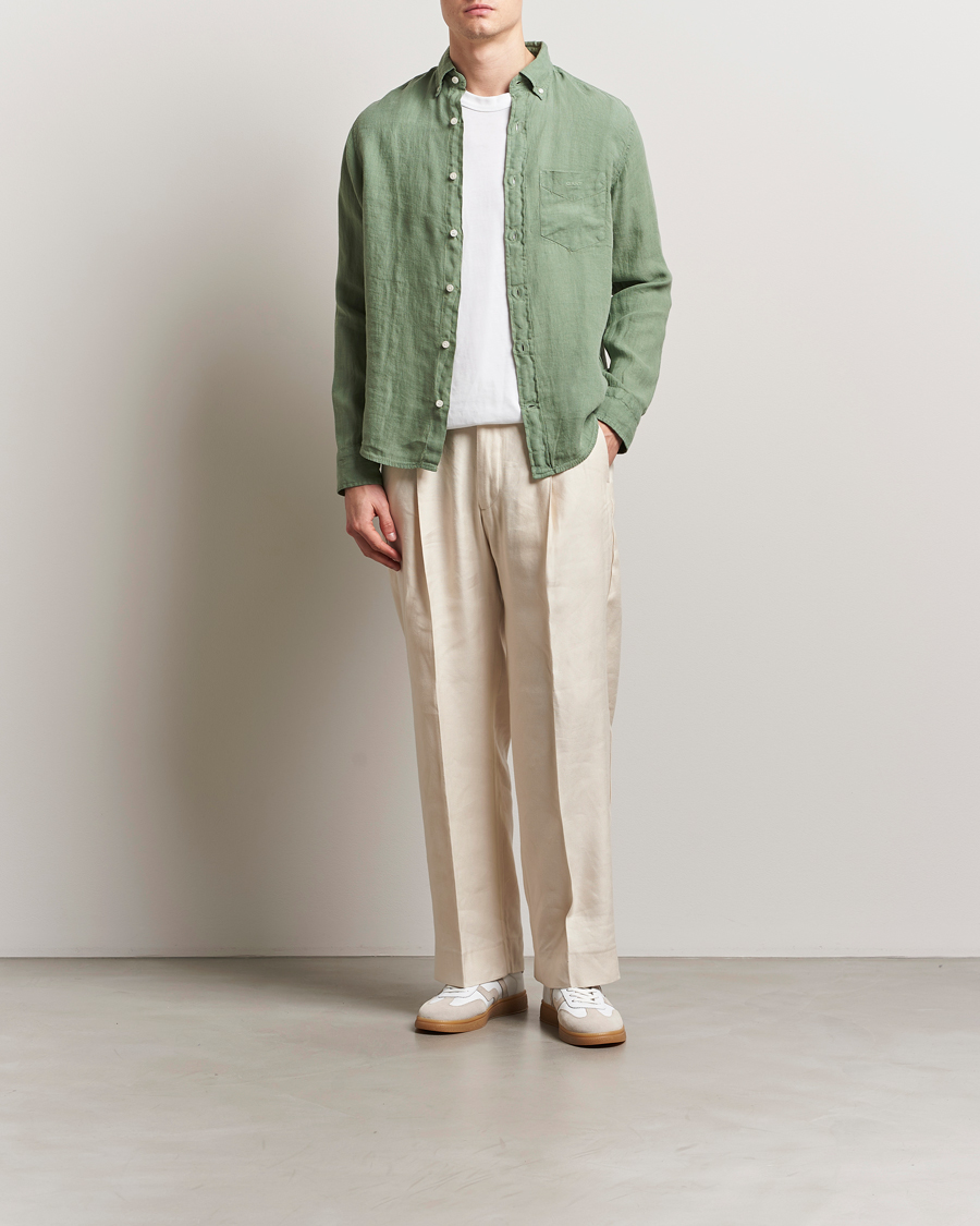 Homme | Chemises | GANT | Regular Fit Garment Dyed Linen Shirt Kalamata Green