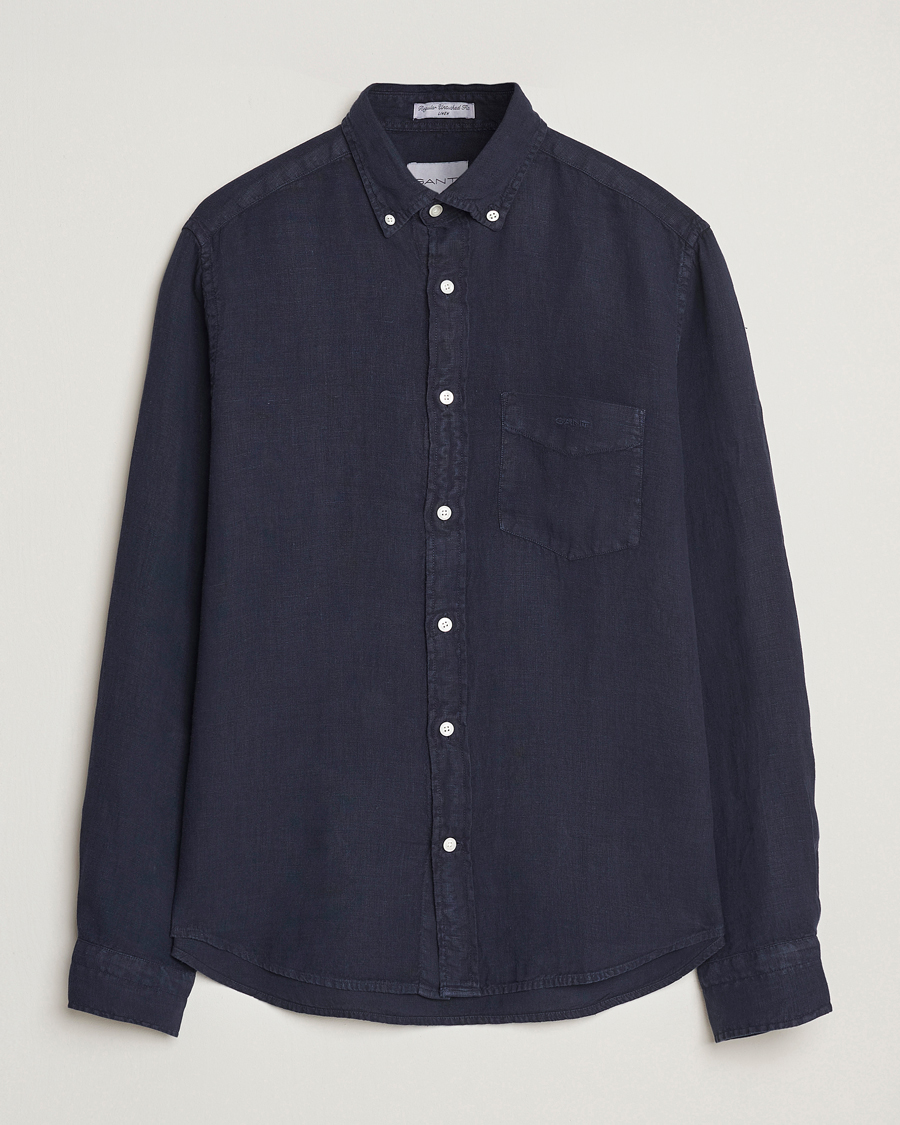 Homme | Chemises | GANT | Regular Fit Garment Dyed Linen Shirt Evening Blue