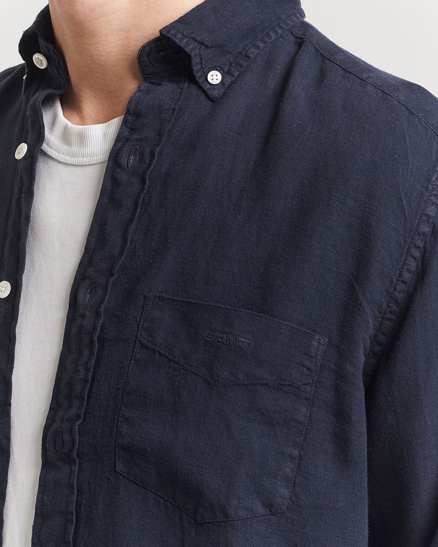 Homme | Chemises | GANT | Regular Fit Garment Dyed Linen Shirt Evening Blue