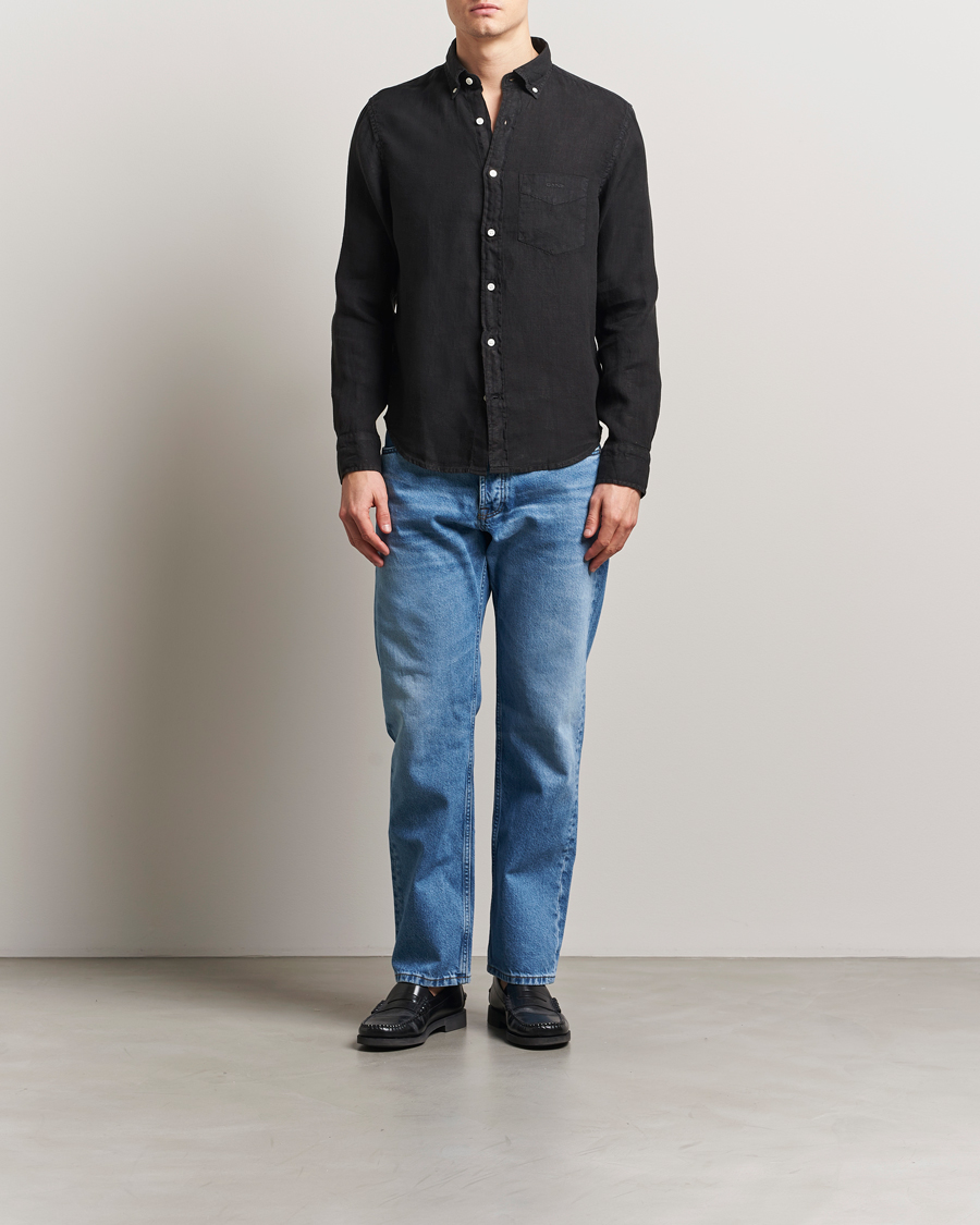 Homme | Chemises | GANT | Regular Fit Garment Dyed Linen Shirt Black