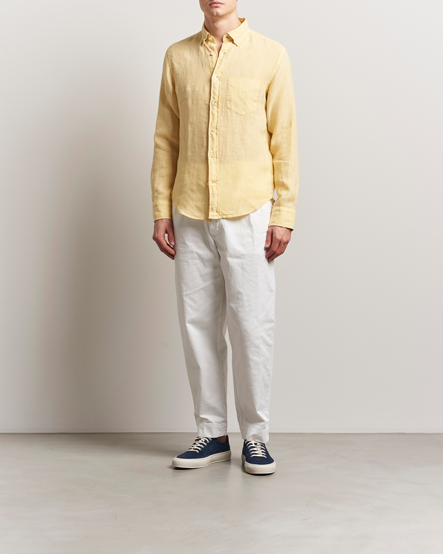 Homme | Chemises | Gant | Regular Fit Garment Dyed Linen Shirt Dusty Yellow