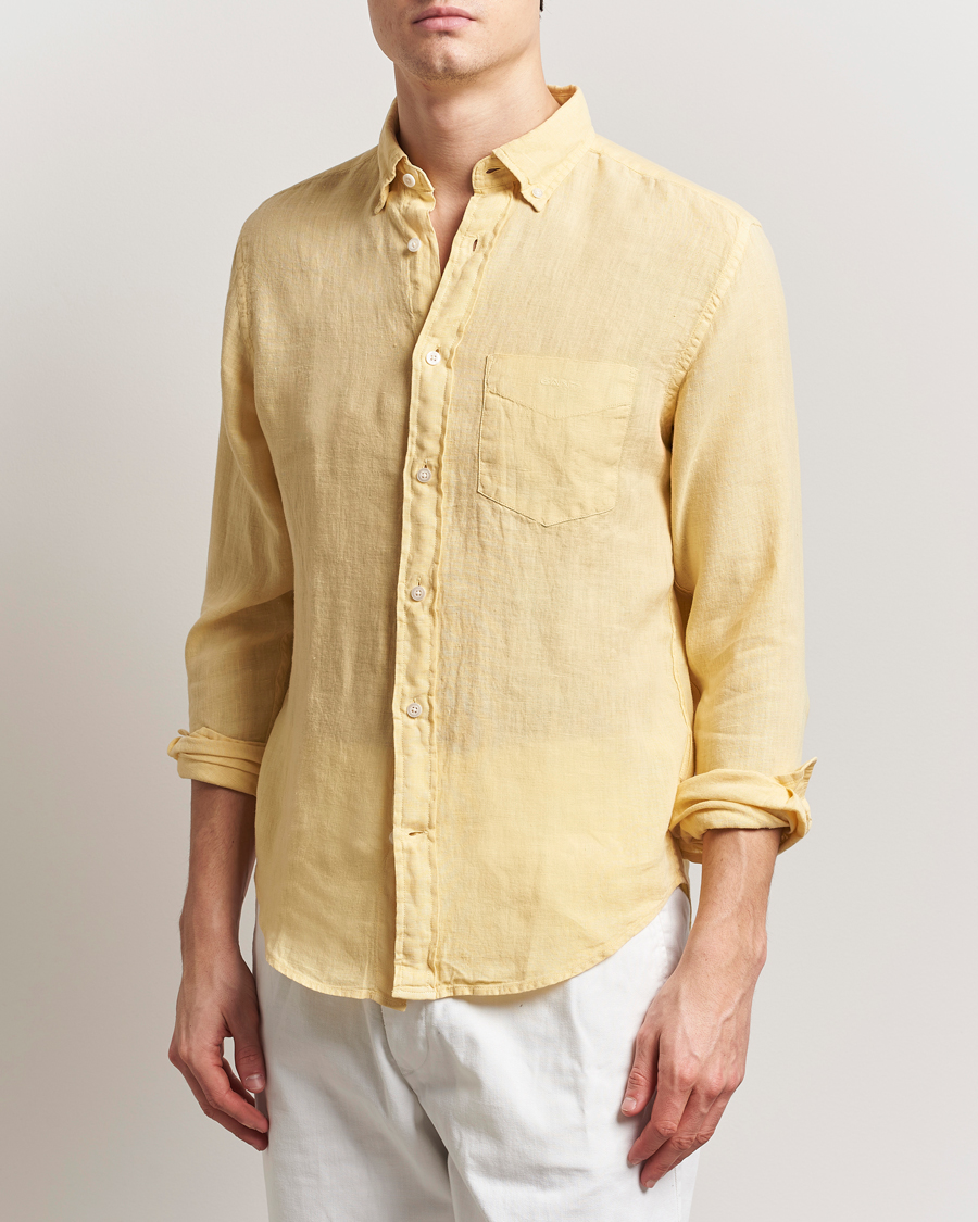 Homme | Chemises | Gant | Regular Fit Garment Dyed Linen Shirt Dusty Yellow