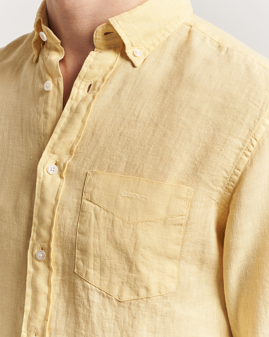 Homme | Chemises | Gant | Regular Fit Garment Dyed Linen Shirt Dusty Yellow