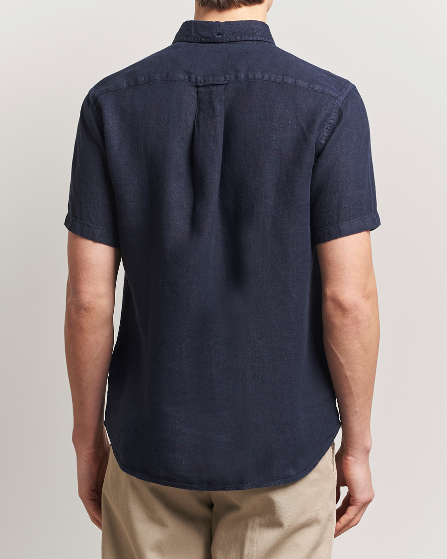 Homme | Chemises | Gant | Regular Fit Garment Dyed Short Sleeve Linen Shirt Evening Blue
