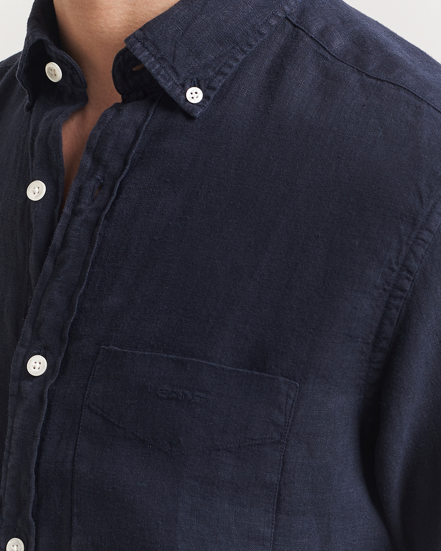 Homme | Chemises | Gant | Regular Fit Garment Dyed Short Sleeve Linen Shirt Evening Blue