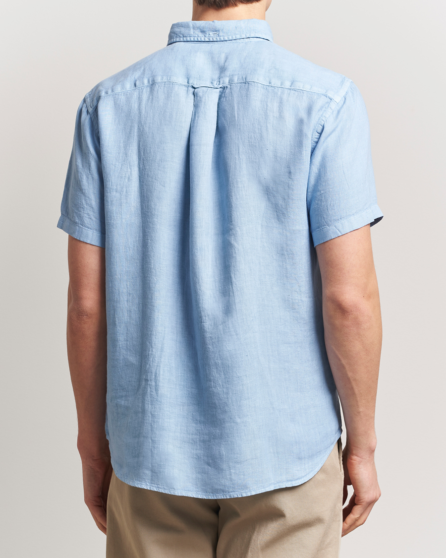 Homme | Chemises | Gant | Regular Fit Garment Dyed Short Sleeve Linen Shirt Capri Blue