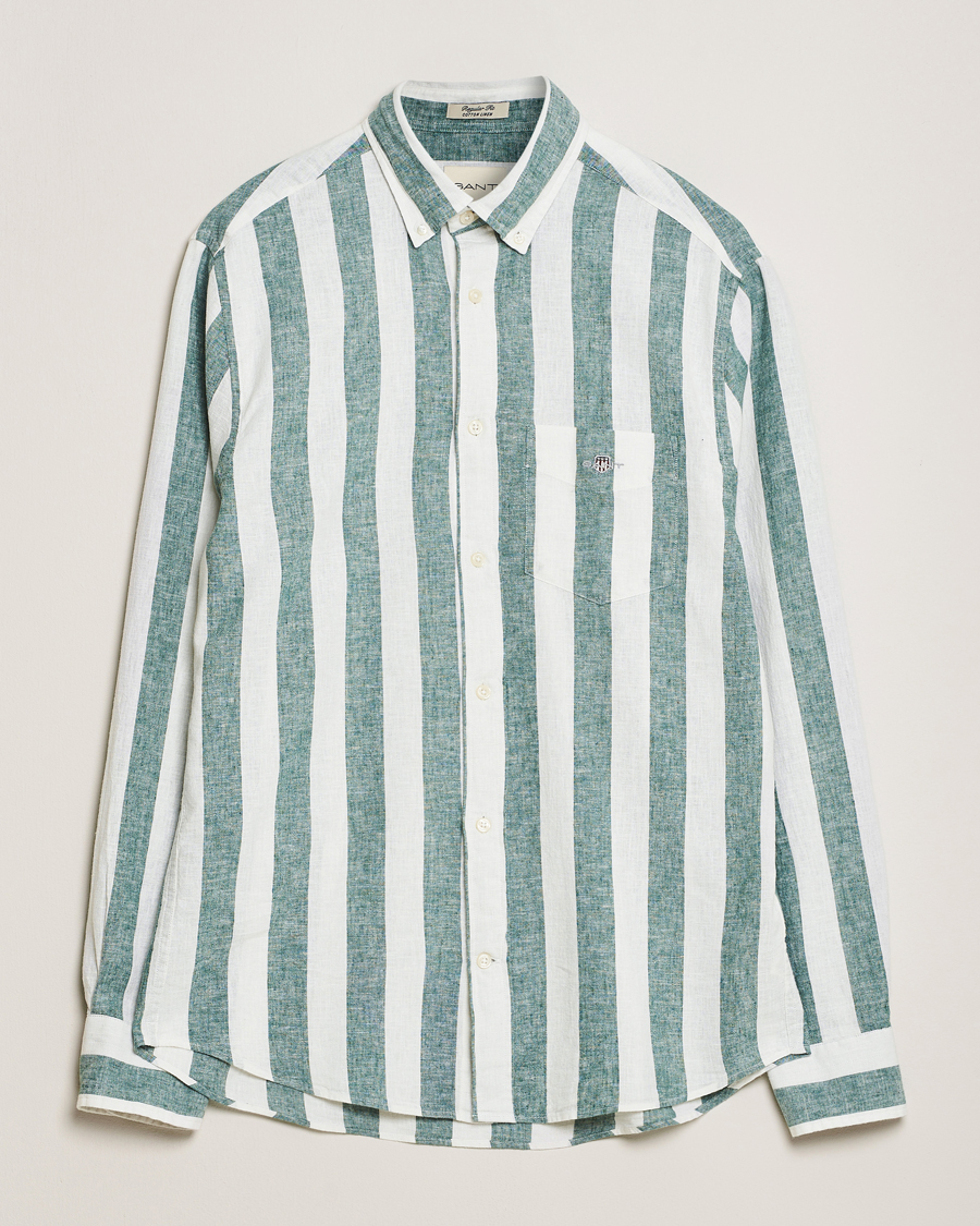Homme | Chemises | GANT | Cotton/Linen Wide Striped Shirt Woody Green