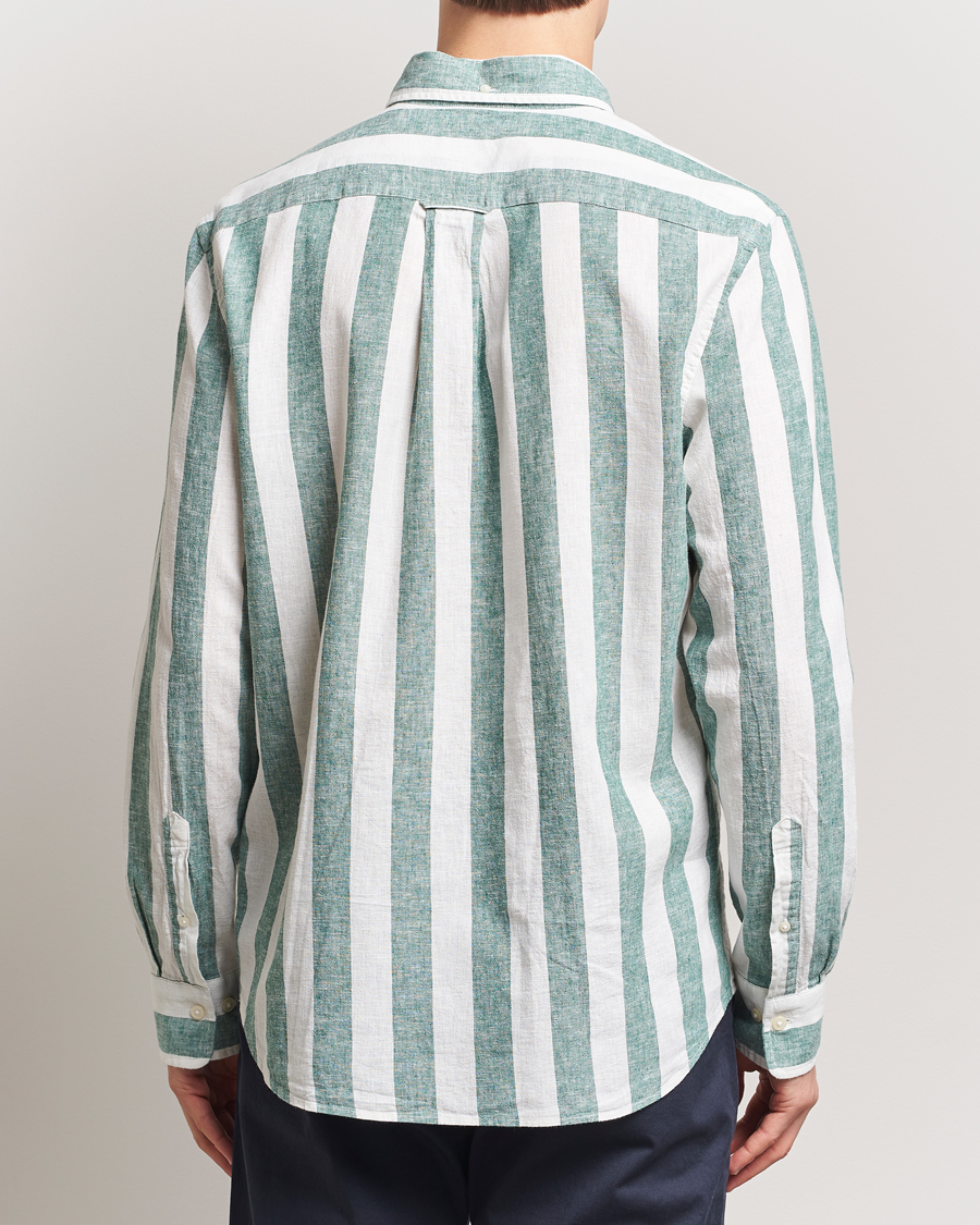 Homme | Chemises | GANT | Cotton/Linen Wide Striped Shirt Woody Green