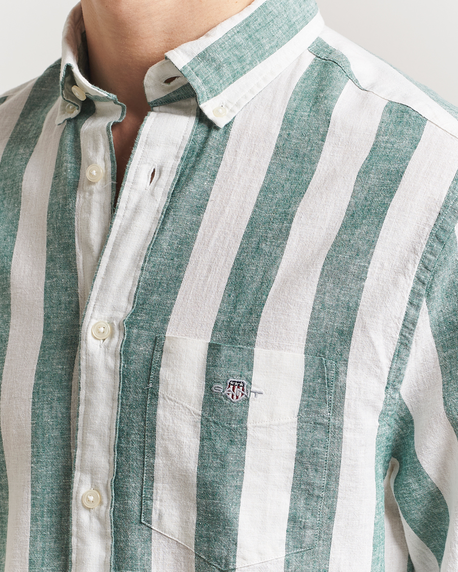 Homme | Chemises | GANT | Cotton/Linen Wide Striped Shirt Woody Green
