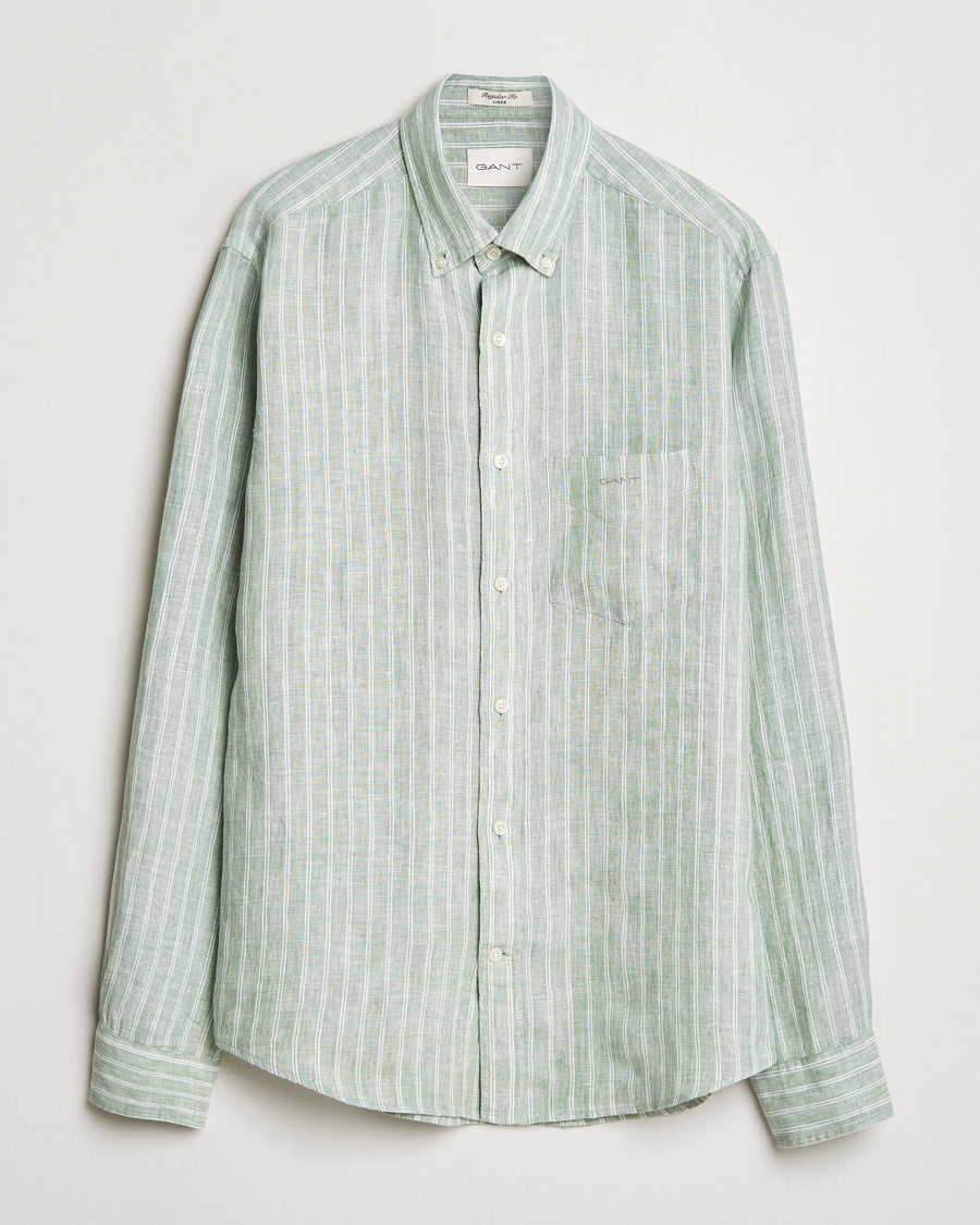 Homme | Chemises | GANT | Regular Fit Linen Striped Shirt Kalamata Green