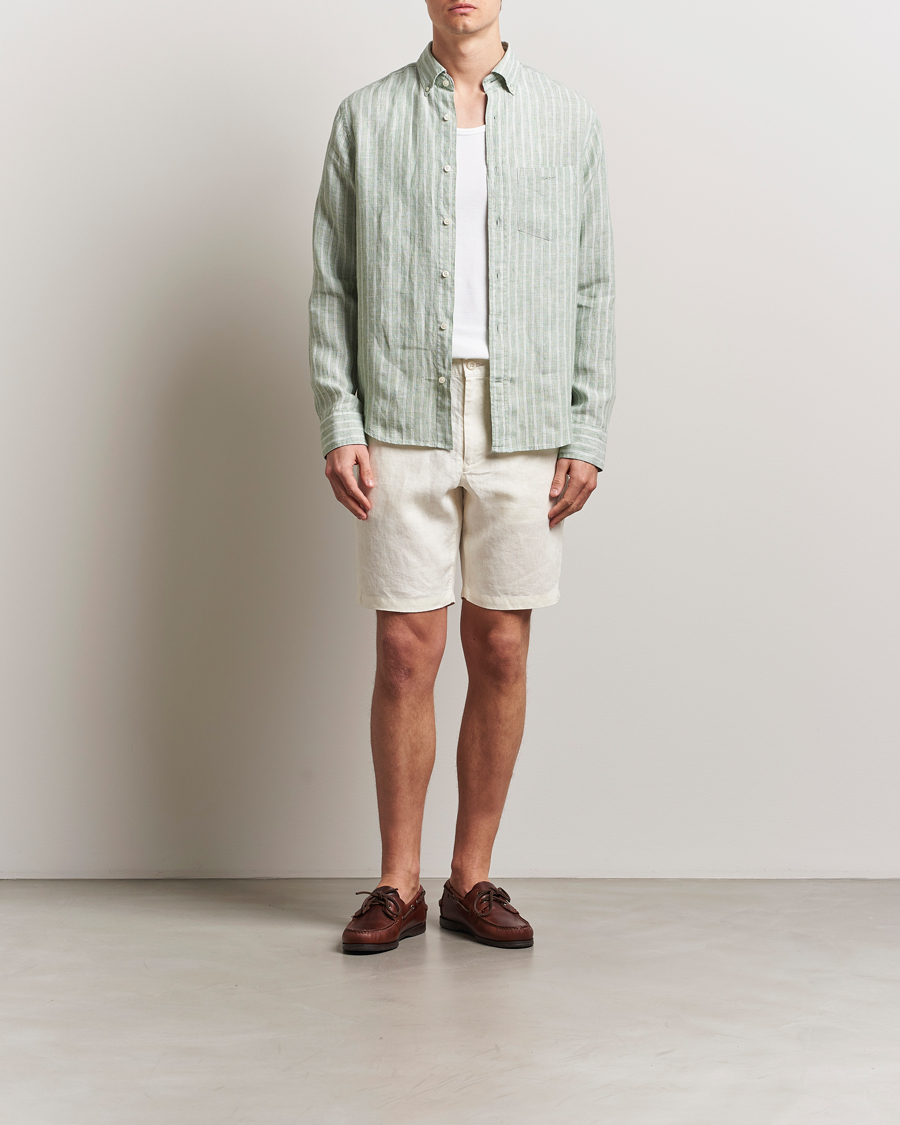 Homme | Chemises | GANT | Regular Fit Linen Striped Shirt Kalamata Green