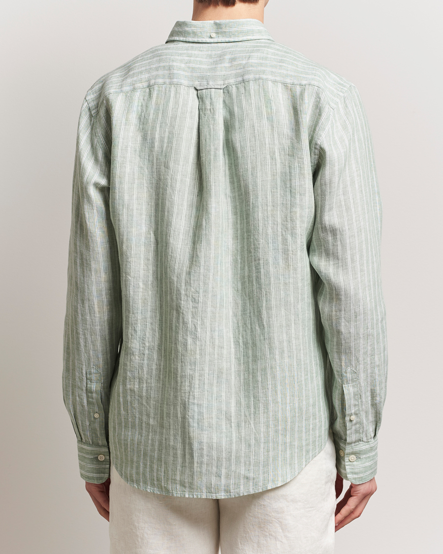 Homme | Chemises | GANT | Regular Fit Linen Striped Shirt Kalamata Green