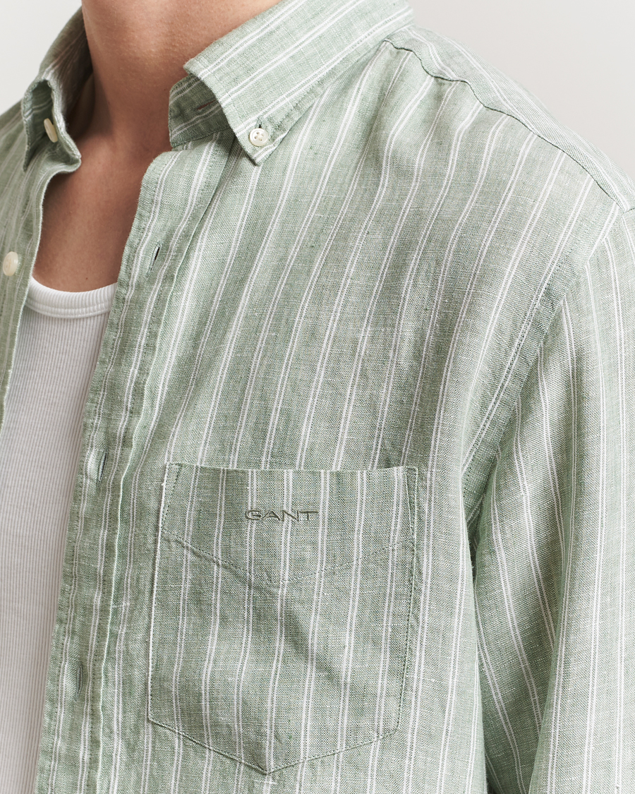 Homme | Chemises | GANT | Regular Fit Linen Striped Shirt Kalamata Green