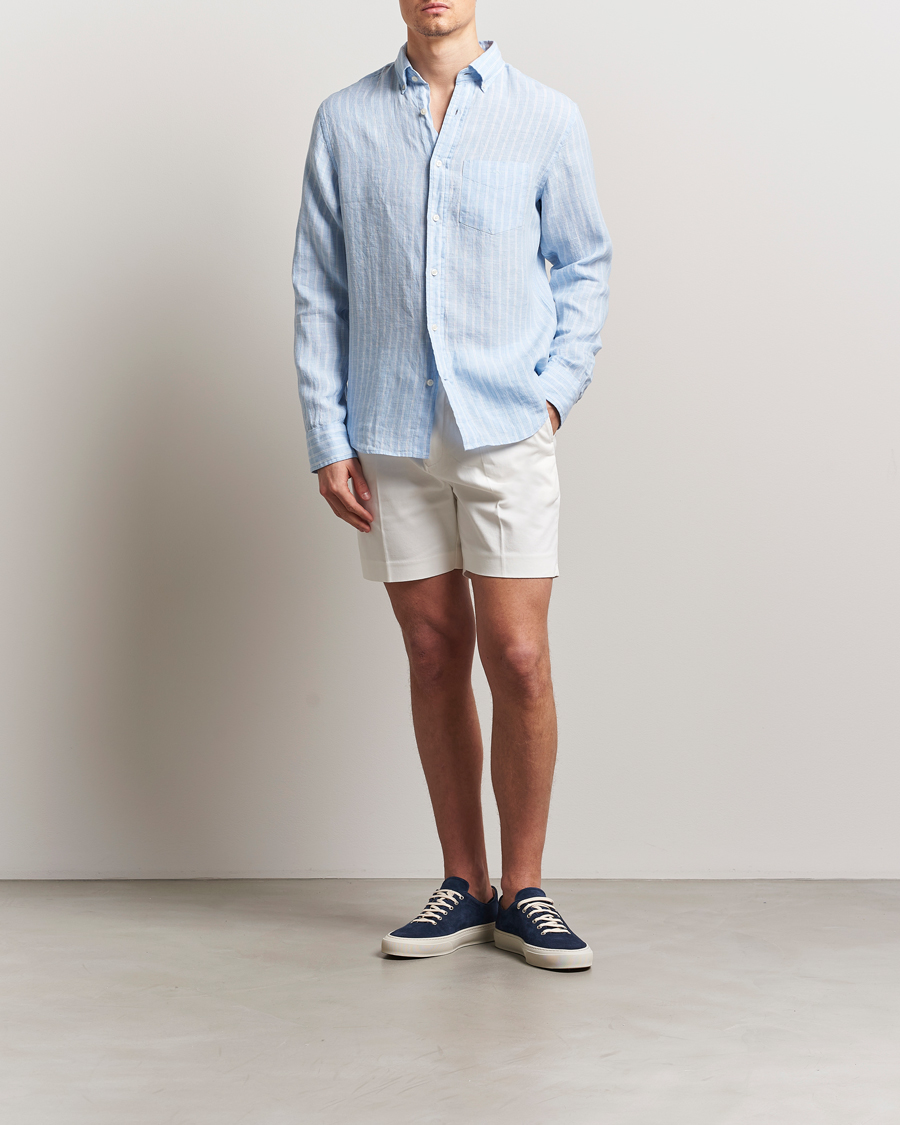 Homme | Chemises | GANT | Regular Fit Linen Striped Shirt Capri Blue