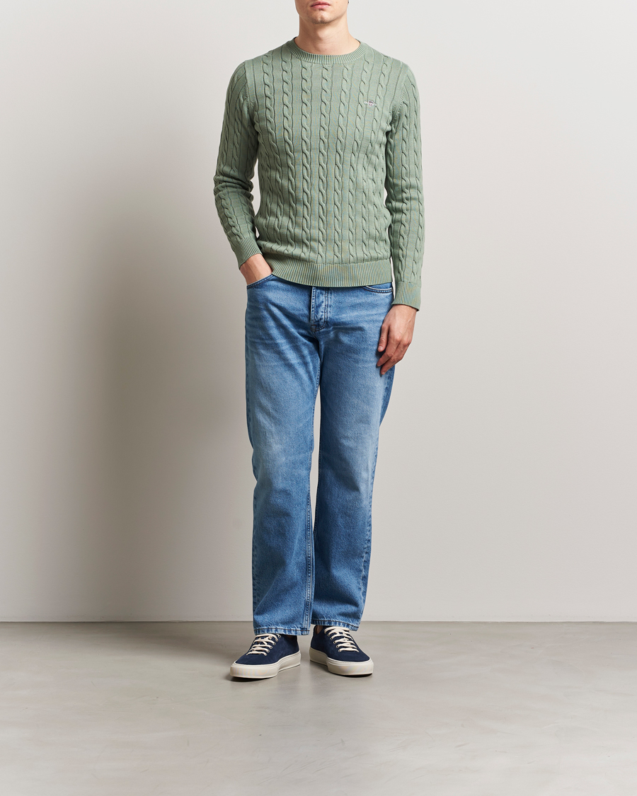 Homme | Pulls Et Tricots | GANT | Cotton Cable Crew Neck Pullover Kalamata Green