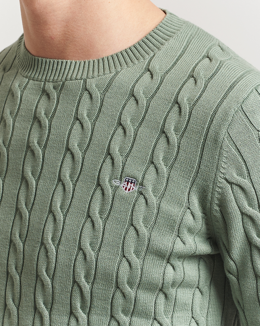 Homme | Pulls Et Tricots | GANT | Cotton Cable Crew Neck Pullover Kalamata Green