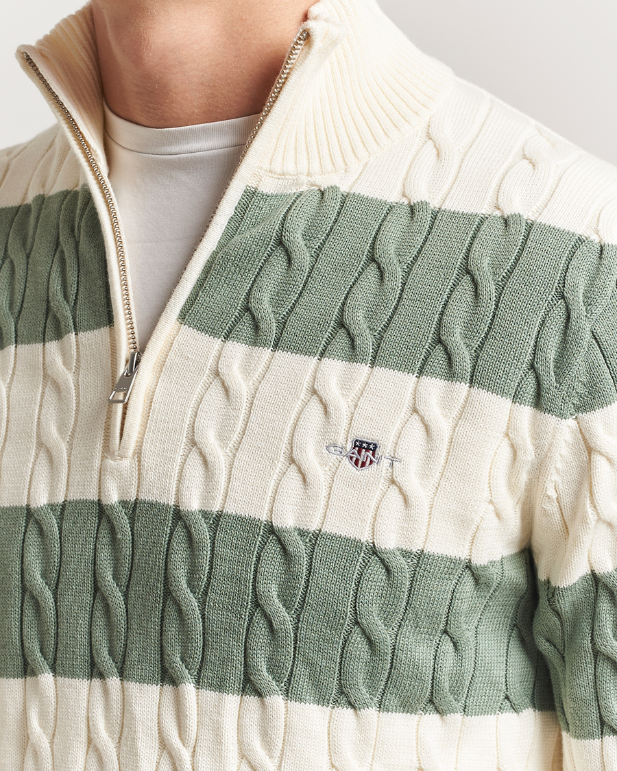 Homme | Pulls Et Tricots | GANT | Cotton Striped Cable Half Zip Kalamata Green