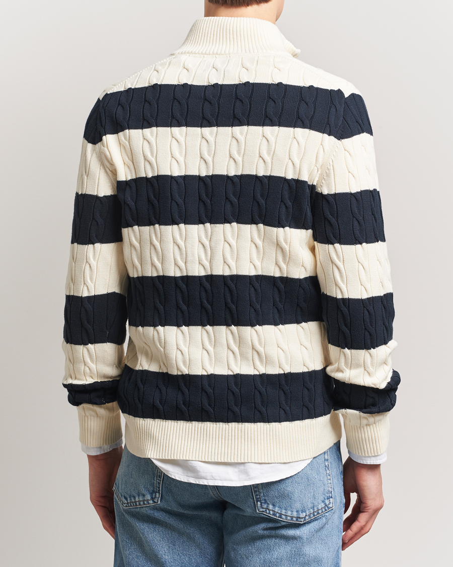 Homme | Pulls Et Tricots | GANT | Cotton Striped Cable Half Zip Evening Blue