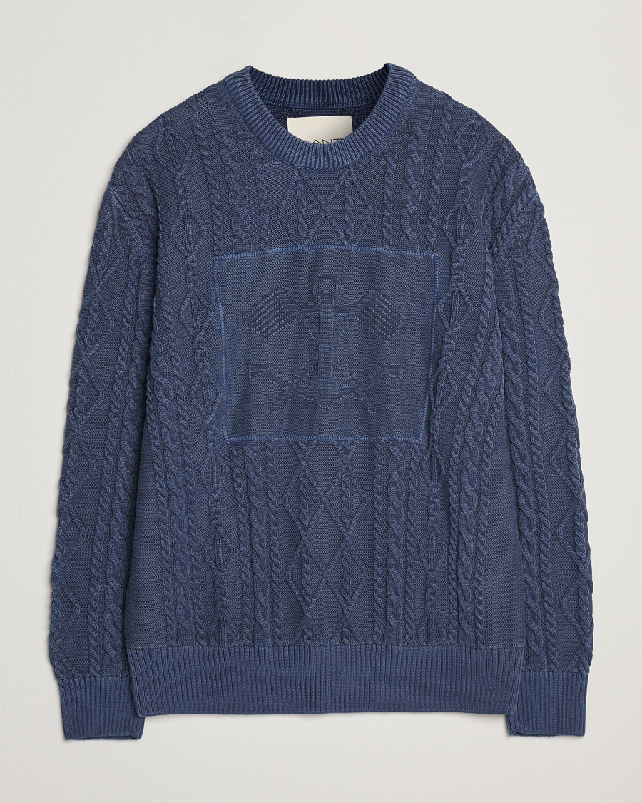 Homme | Pulls Et Tricots | GANT | Aran Cable Knitted Sweater Evening Blue