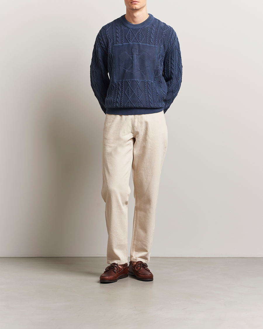 Homme | Pulls Et Tricots | GANT | Aran Cable Knitted Sweater Evening Blue