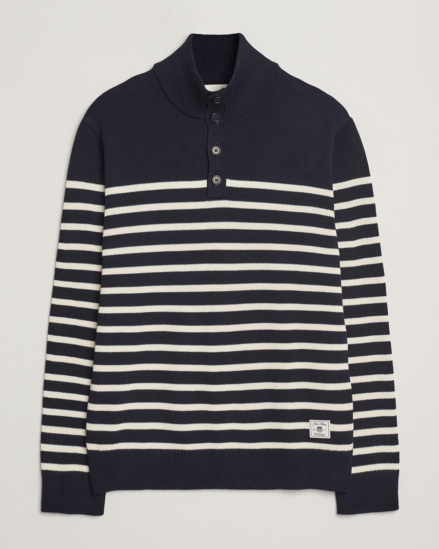 Homme | Pulls Et Tricots | GANT | Cotton Striped Knitted Sweater Evening Blue