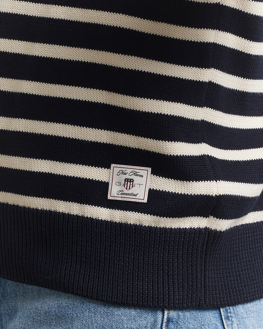 Homme | Pulls Et Tricots | GANT | Cotton Striped Knitted Sweater Evening Blue