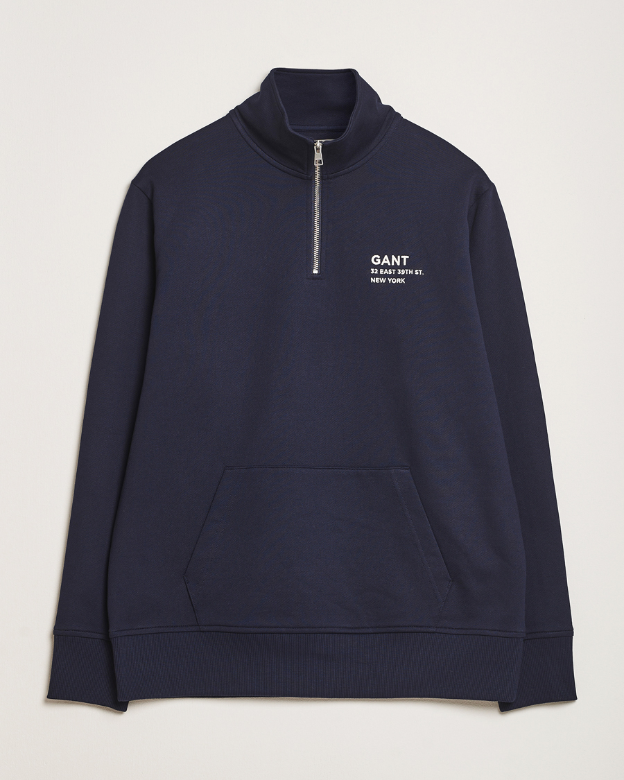 Homme | Pulls Et Tricots | GANT | Script Graphic Half Zip Sweater Evening Blue
