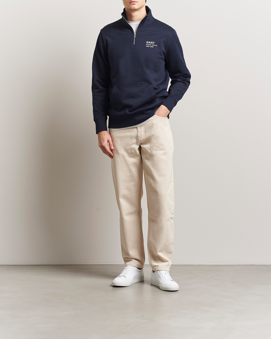 Homme | Pulls Et Tricots | GANT | Script Graphic Half Zip Sweater Evening Blue