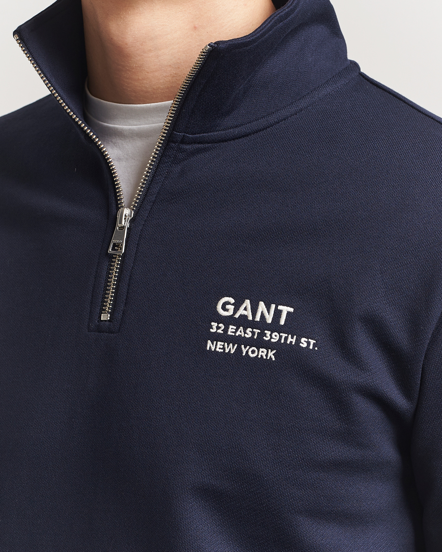 Homme | Pulls Et Tricots | GANT | Script Graphic Half Zip Sweater Evening Blue