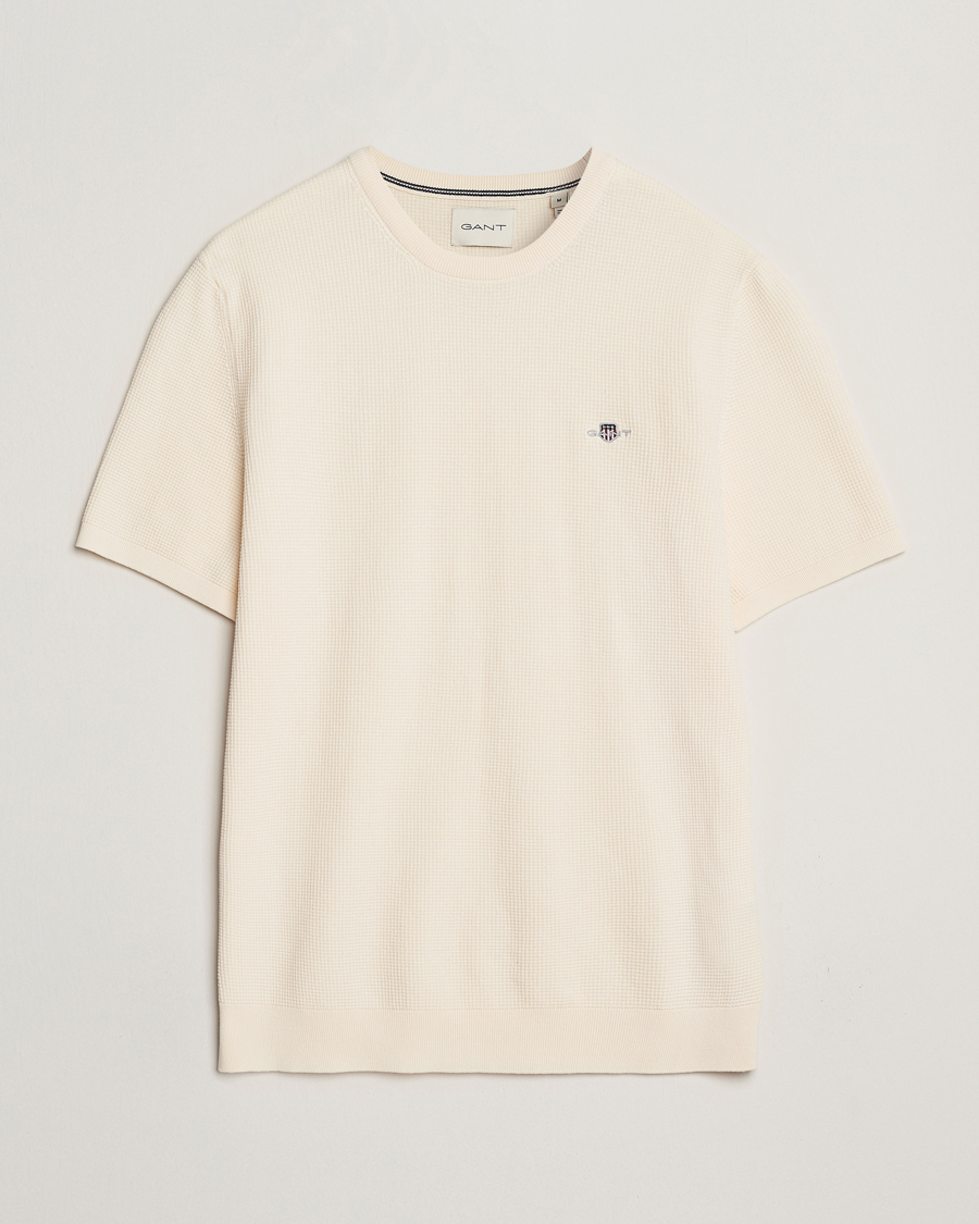 Homme | T-shirts | GANT | Micro Textured Crew Neck T-shirt Cream