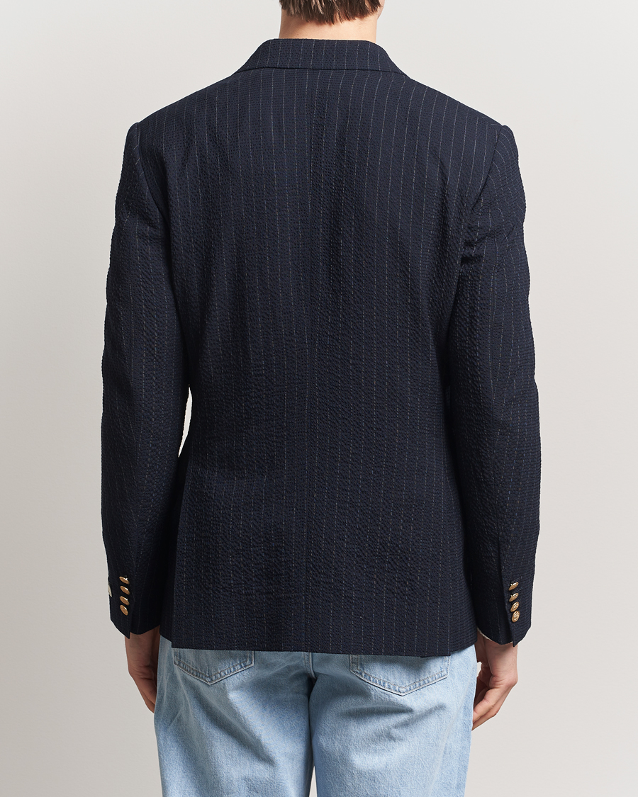 Homme | Blazers | GANT | Slim Fit Seersucker Double Breasted Blazer Evening Blue