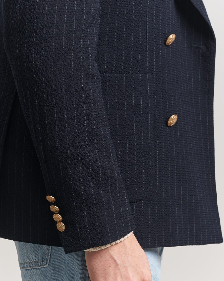 Homme | Blazers | GANT | Slim Fit Seersucker Double Breasted Blazer Evening Blue