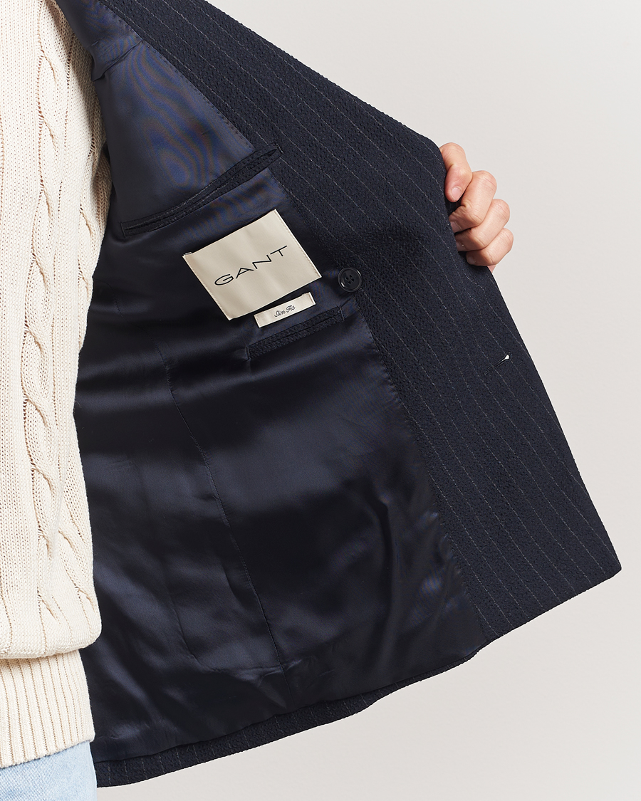 Homme | Blazers | GANT | Slim Fit Seersucker Double Breasted Blazer Evening Blue