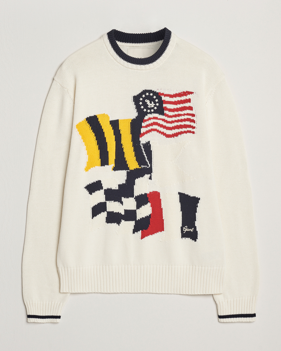Homme | Pulls Et Tricots | GANT | Flag Intarsia Knitted Sweater Eggshell
