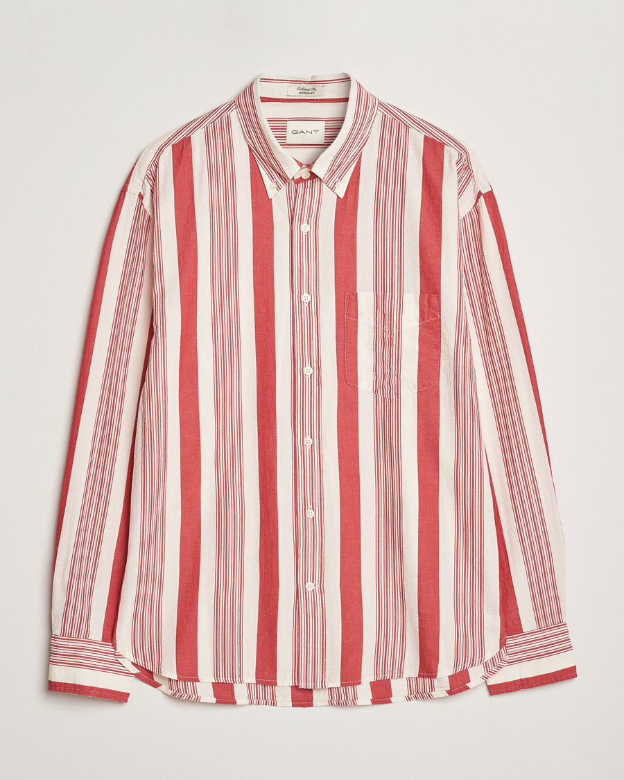 Homme | Chemises | GANT | Relaxed Fit Wide Striped Seersucker Shirt Ruby Red