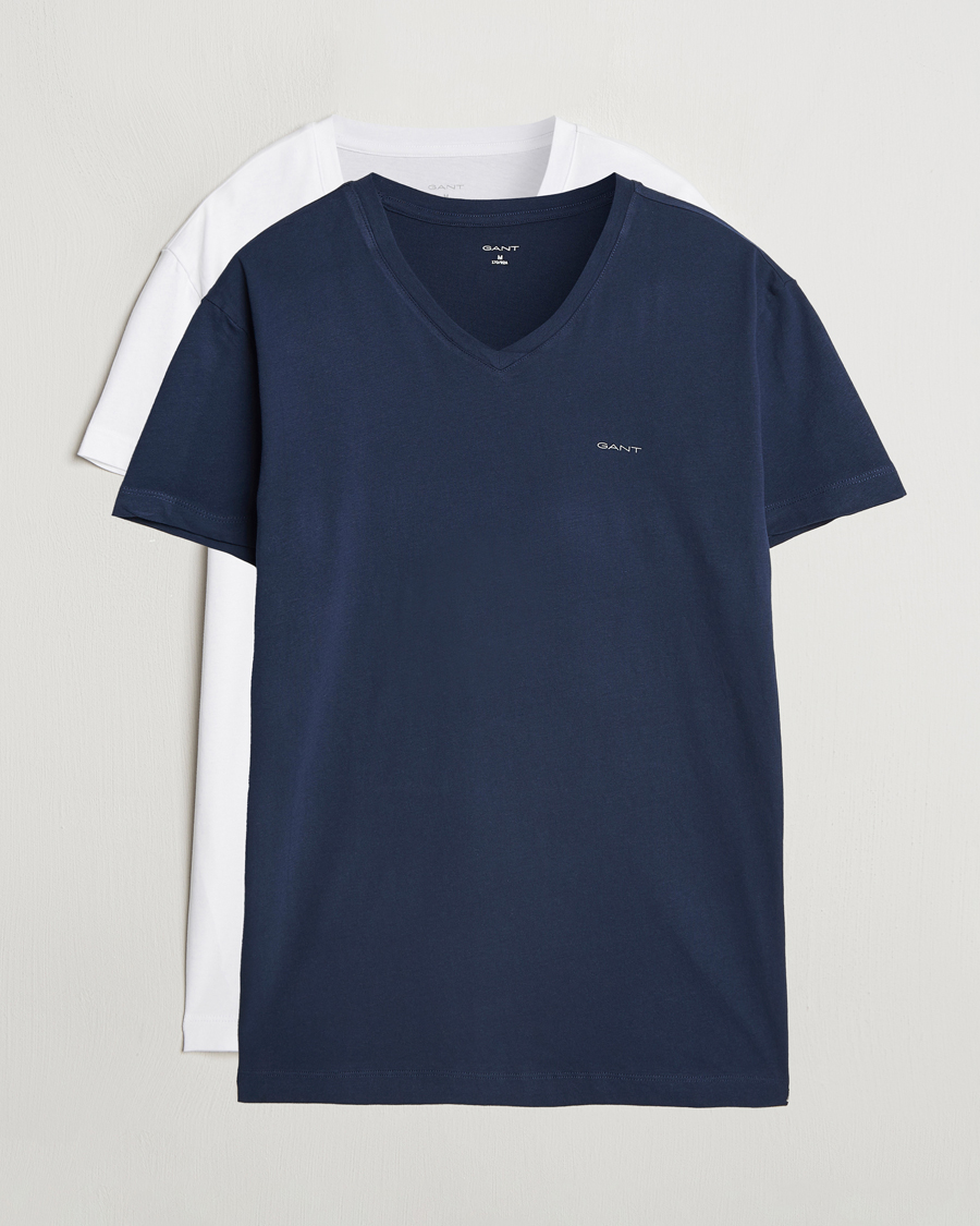 Homme | T-shirts | GANT | 2-Pack V-Neck T-shirt Navy/White
